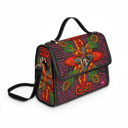Waterproof Canvas Bag — Vibrant Tribal Floral Cross Design