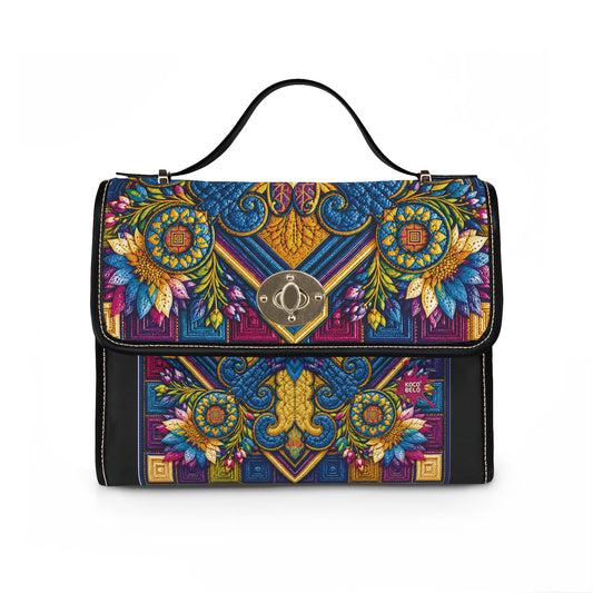 Waterproof Canvas Bag — Vibrant Tribal Floral Cross Design