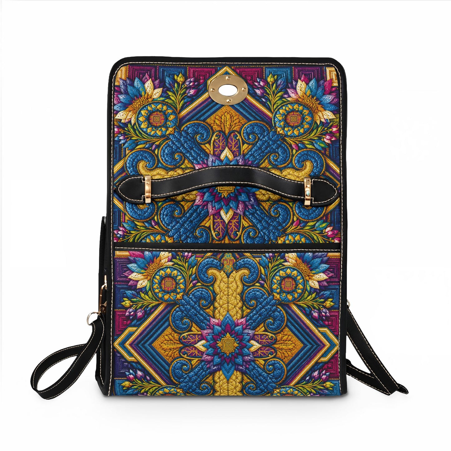 Waterproof Canvas Bag — Vibrant Tribal Floral Cross Design