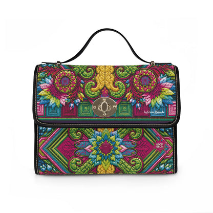 Waterproof Canvas Bag - Tropical Sunset Feather Print Shoulder Bag