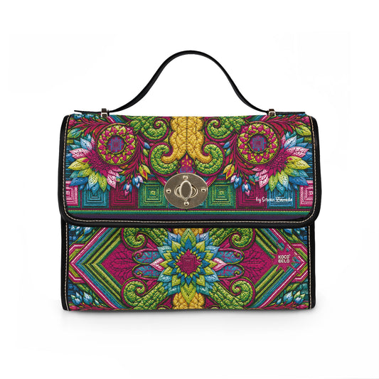 Waterproof Canvas Bag - Tropical Sunset Feather Print Shoulder Bag