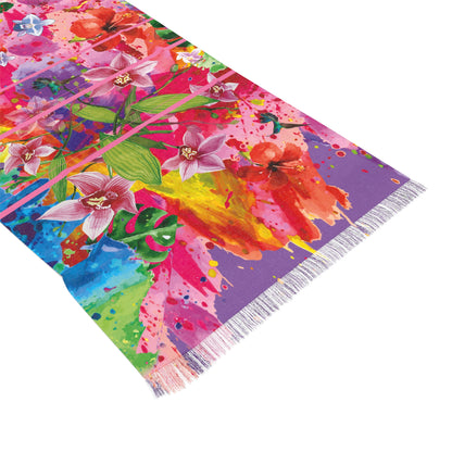 Floral Watercolor Light Scarf — Vibrant Pink Garden Wrap for Spring & Summer