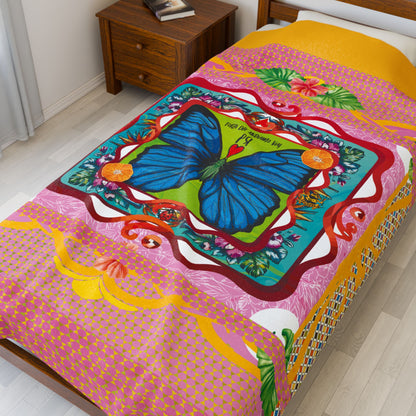 Couverture en peluche en velours MARIPOSAS - Motifs floraux et oiseaux douillets 