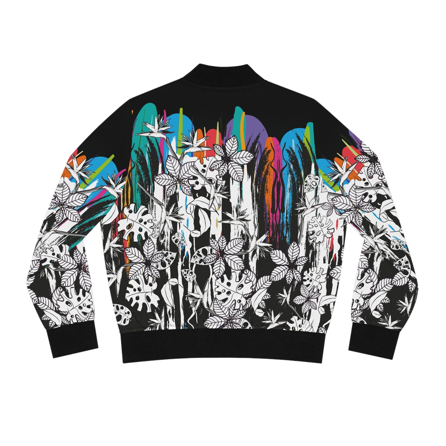 Floral Splash Bomber Jacket — Blue & Yellow All-Over Print