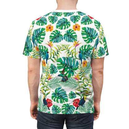 T-shirt unisexe coupé et cousu Tropical Paradise - Imprimé floral vibrant pour les escapades estivales 