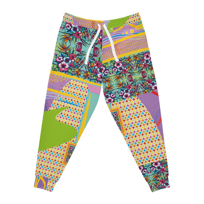 Patchwork Floral Athletic Joggers — Colorful All-Over Print Sweatpants