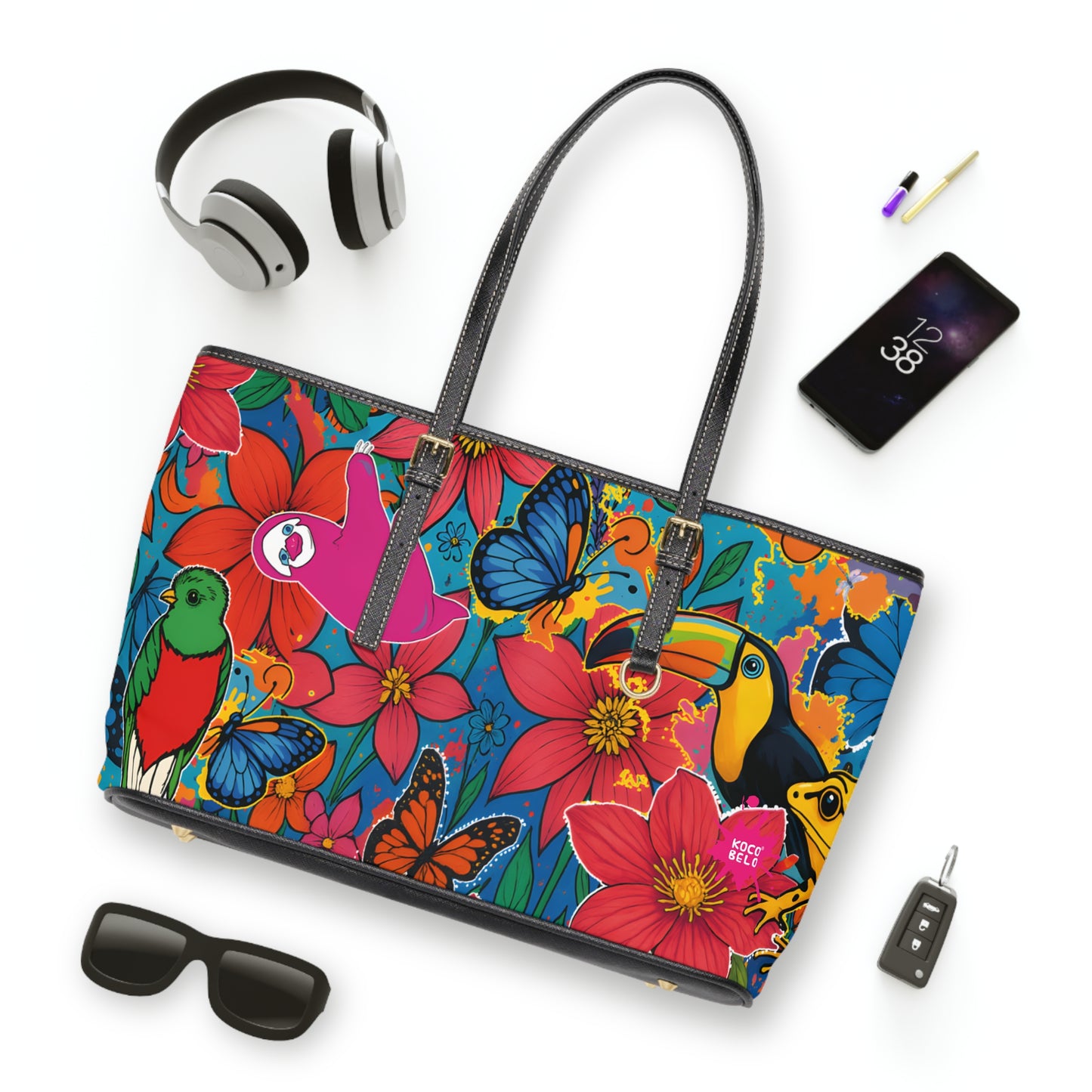 Selvagia – Vibrant Floral Tote with Toucan & Butterfly Print