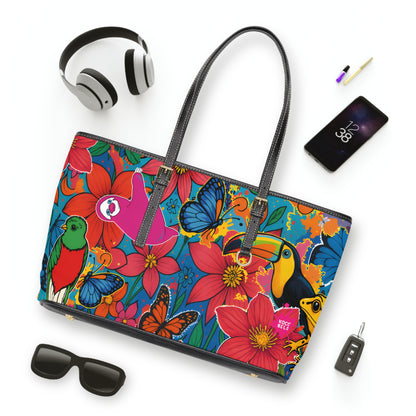 Selvagia – Vibrant Floral Tote with Toucan & Butterfly Print
