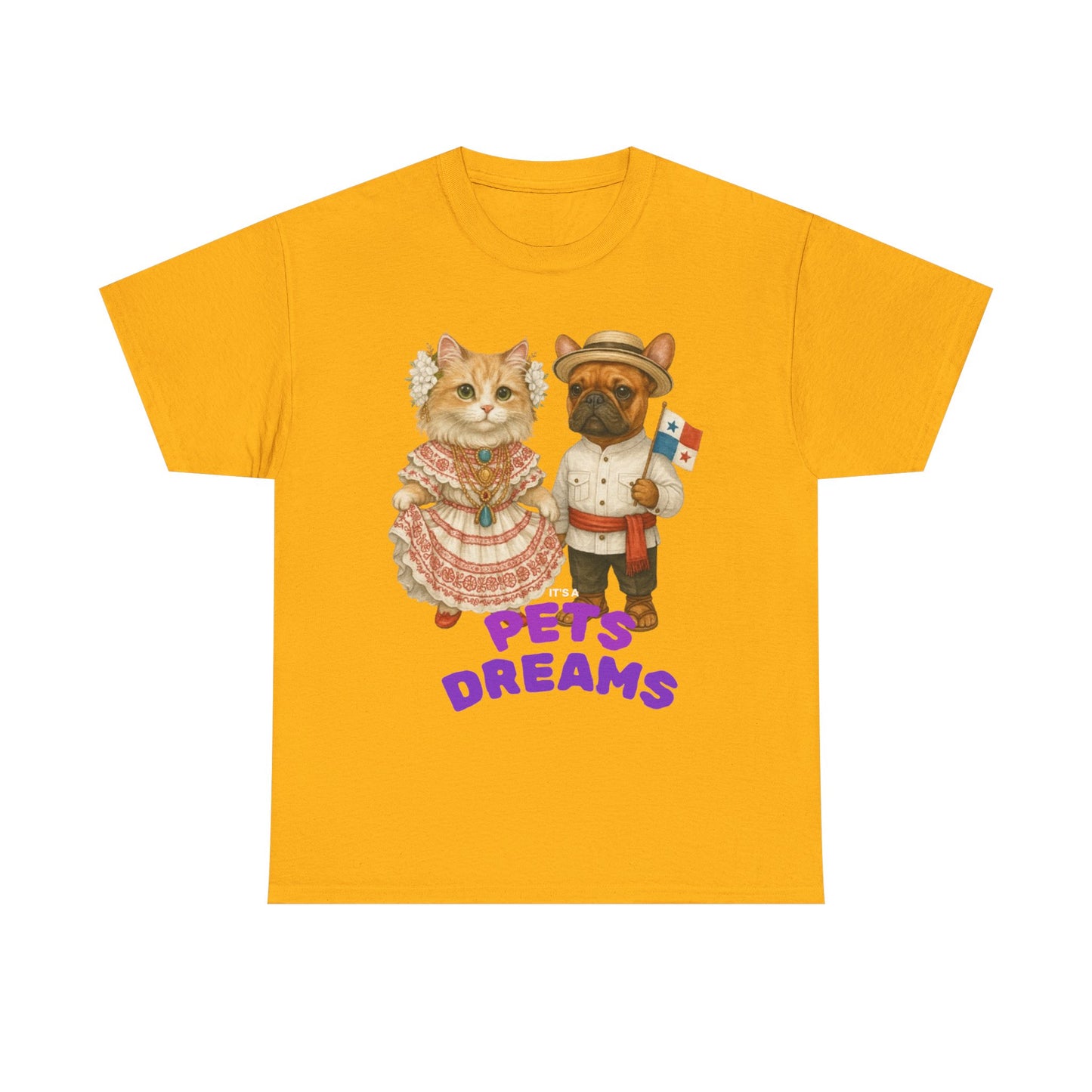 T-Shirt — "Pets Dreams" Vintage Cat & Dog Graphic Tee (Cute French-Themed Pet Couple)