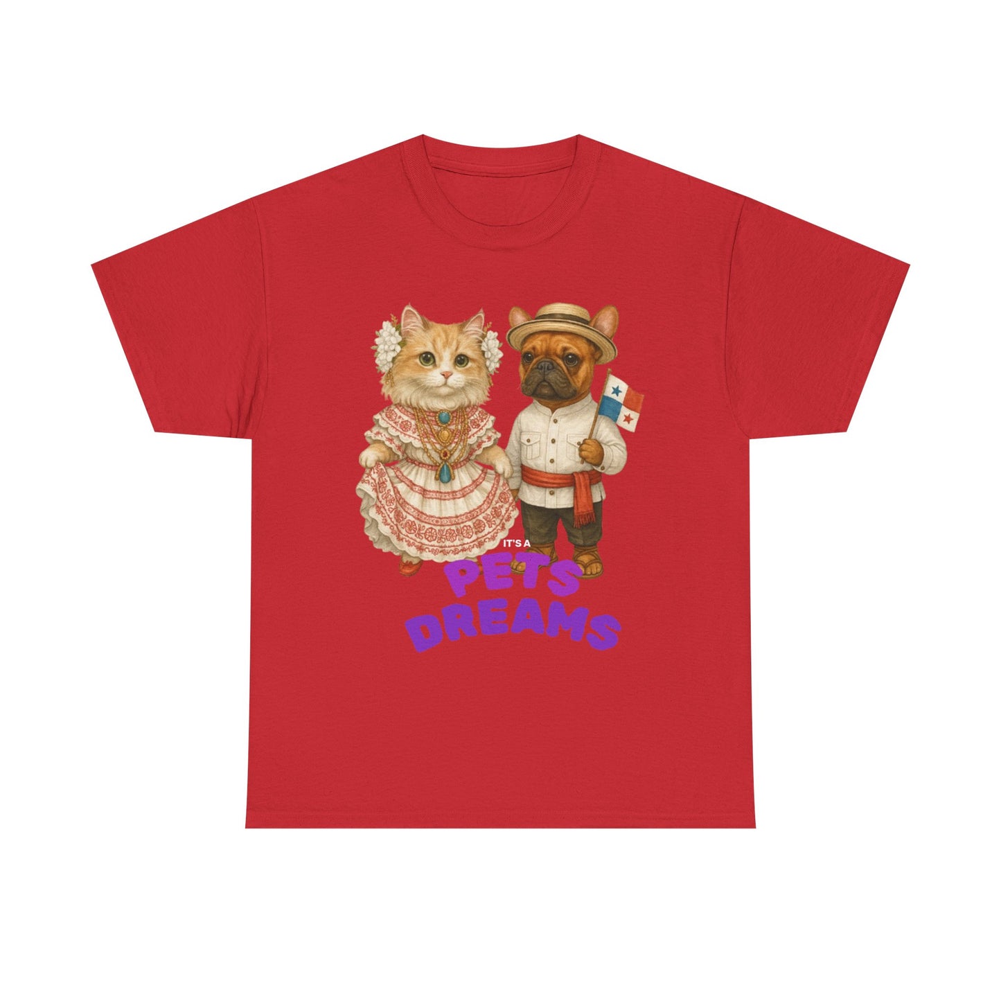 T-Shirt — "Pets Dreams" Vintage Cat & Dog Graphic Tee (Cute French-Themed Pet Couple)