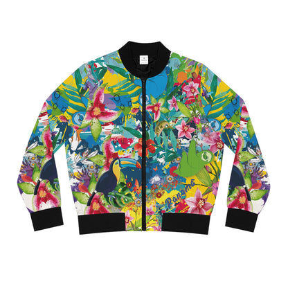 Tropical Toucan & Frog Bomber Jacket — Women's Bright Floral AOP