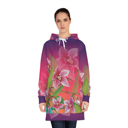 Robe à capuche pour femme Orquideas | Design botanique dynamique pour un confort décontracté 