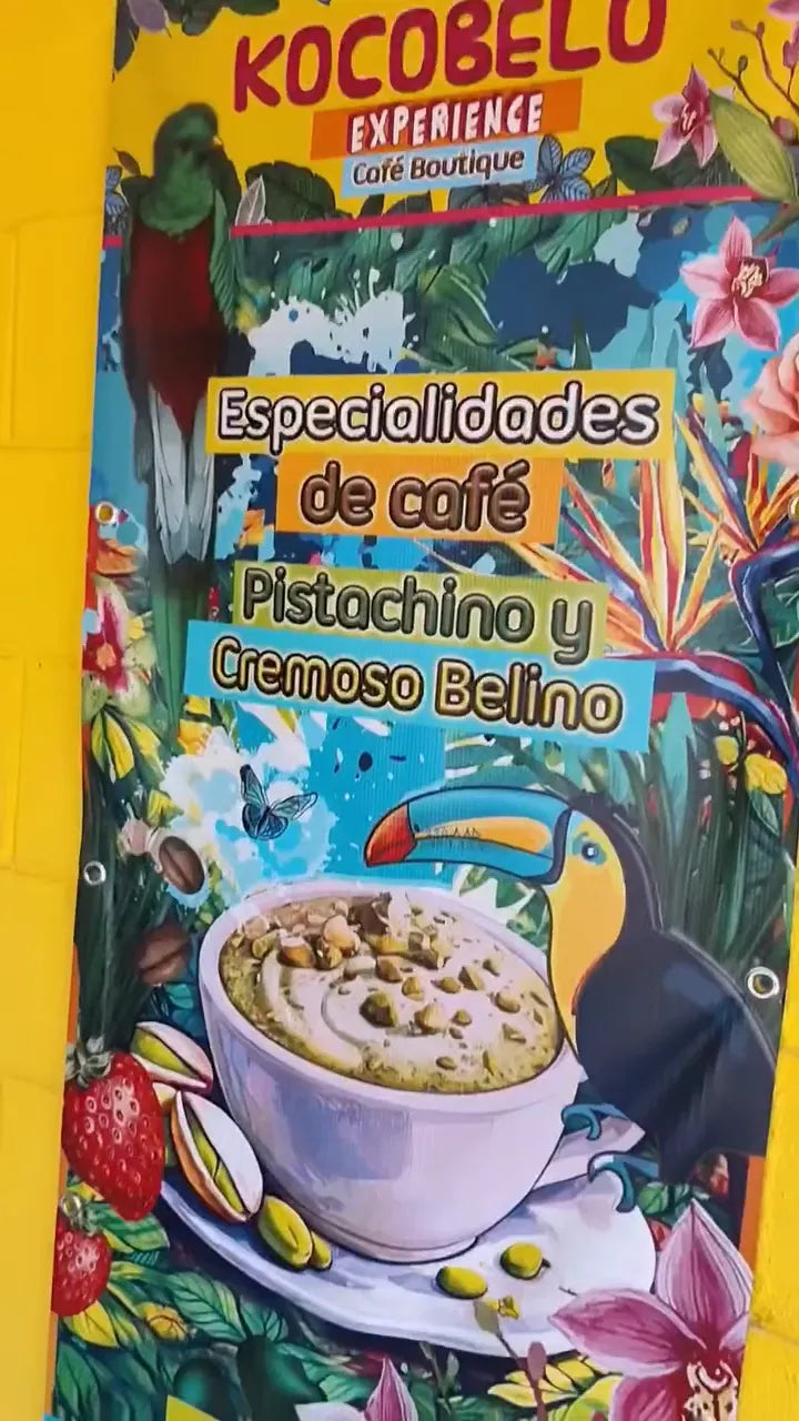 Cartel de Kocobelo Experience con las especialidades de café de Serena